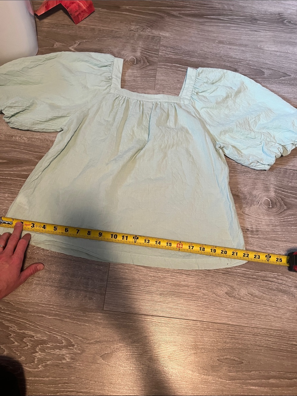 A New Day. Square neck XS-S puff sleeve cotton mint Green peasant Blouse - Picture 7 of 7